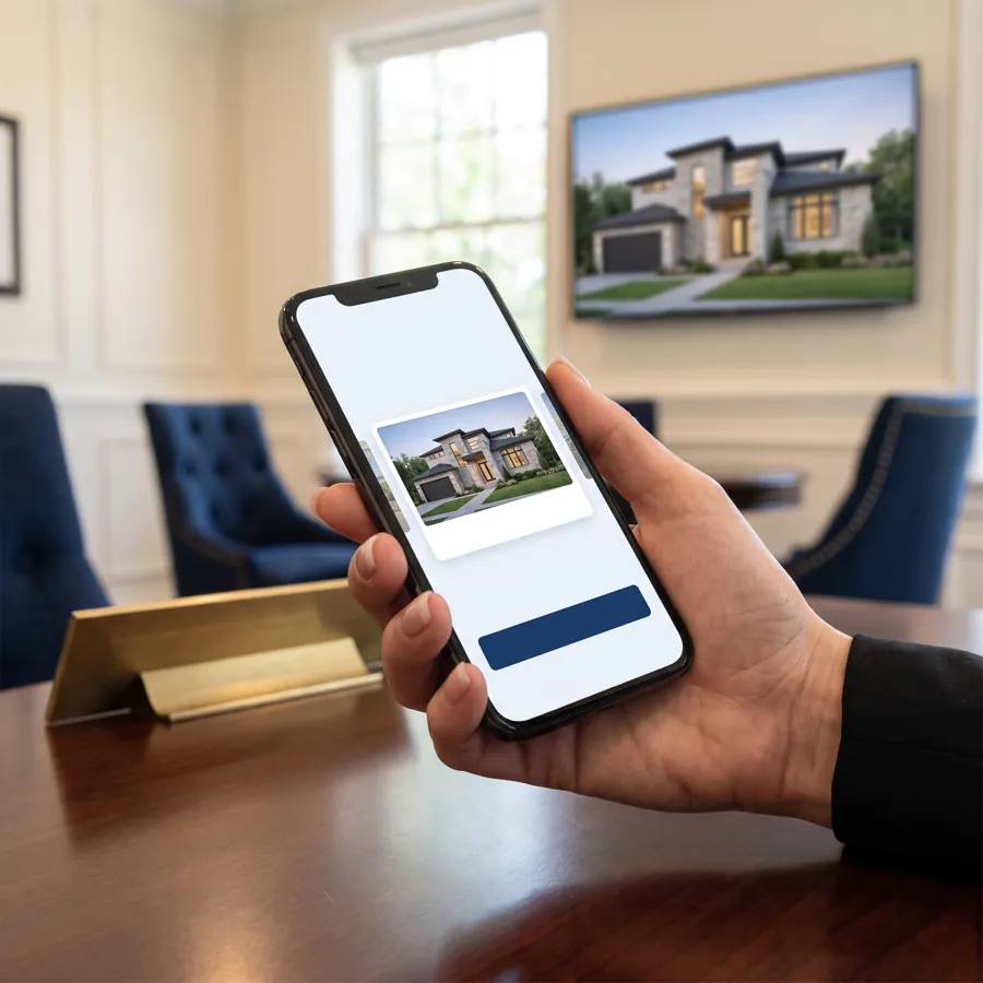 Makler steuert das Schaufenster-Display per Smartphone-App